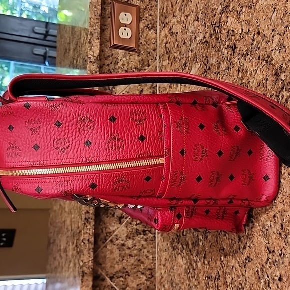 MCM Red Visetos Stark Studded Medium Backpack - Picture 7 of 17